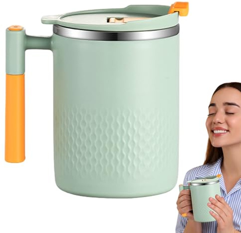Generico Tumbler di caffè per donne - tazza isolata a doppia parete da 450 ml con coperchio e manico | Coppa viaggio in acciaio inossidabile caffè, tè, latte, succo o acqua ghiacciata, termica ele