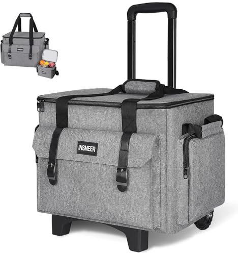 INSMEER Rolling Teacher Bag with Compartment for 15.6 Laptop, Rolling Teachers Tote Bags with Wheels for Crafting with Extra Lunch Bag, 3-in-1 Craft Trolley Bag, Scrapbooking, Medical Supplie