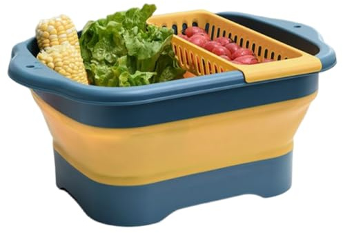 Yiohejy Lavabo de botella, fregadero plegable de camping con tapón de drenaje, equipo de cocina de campamento para cuenco, lavandería, frutas, verduras, jardín, camping, baño, patio, patio