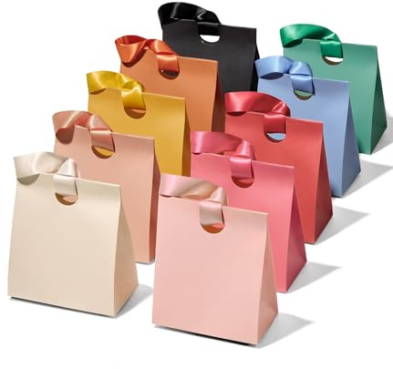 Vitalizart Bolsas de Regalo Pequeñas con Asas de Cinta, Bolsitas de Papel de Colores para Envolver Regalos, Fiestas de Cumpleaños Infantiles, Bodas, Navidad, 15 cm x 9 cm x 18,5 cm