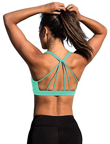 icyzone Womens Sports Bra Strappy Comfy Athletic Yoga Workout Bra with Removable Padded (S, Florida Keys)