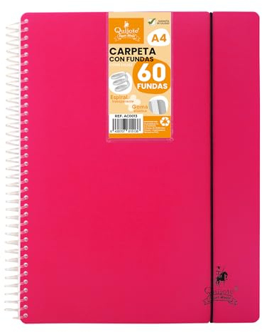 FLEXIBLE SPIRAL FOLDER STARPLAST - Organizzatori, con 60 coperture, trasparente liscio, A4, coperchio in plastica resistente. Usa ufficio, scuola, personale - Colore Rosa