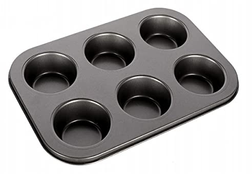 ProBytes 6 Cups Metal Muffin Tray/Mould - Aluminized Steel, Non-Stick, BPA-Free, Baking Tin, Dishwasher & Oven Safe, Dessert, Fairy Cakes, Cup Cakes, Brownies, Yorkshire Pudding, Freezing, Black