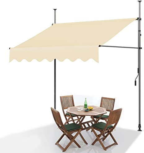 Ingen Borrning Infällbar Markis med Vev, 250 cm Markis balkong, Armmarkis, Markiser Utomhus, Markiser Fönster, Dörrar Markiser Exteriör, Kassettmarkis, Klämmarkis (Color : Ivory)
