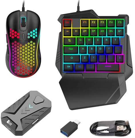 Combo de Convertidor de Ratón y Teclado para Juegos de Media Mano, Juego de Convertidor de Ratón y Teclado con Cable Silencioso para para XboxONE para Switch
