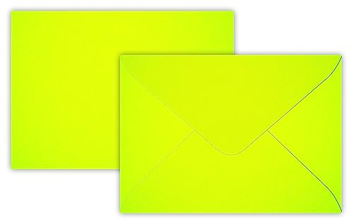 50 Briefumschläge B6 DIN 12,5 x 17,6 cm Neon Gelb, Verschluss : Feuchtklebend mit Dreieck Lasche (Neon Pink) ! Grammatur: 100 g/m²