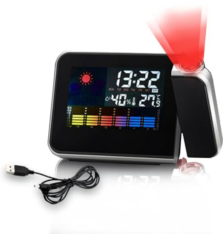 Yootiko Projektionswecker,Digital Wecker Mit Projektion,Uhr Projektion An Decke,LCD Display 180° Projektionsuhr,Batteriebetrieben & USB Netzteil Temperatur Zeit-Projektion Kalender für Schlafzimmer