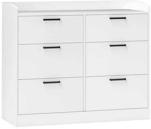 HOMCOM Cassettiera 6 Cassetti con Bordi Rialzati e Maniglie a U, Cassettiera Moderna in Legno, 100x40x88 cm, Bianco
