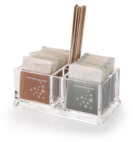 IGNPION Sugar Packet Caddy, Plastic Tea Bag Organizer with 4 compartmenrt, Sweetener & Condiments Packet Bowl Small Storage Basket Container for Cafe, Bar, Restaurant, Hotel