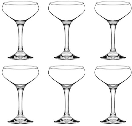 TOLASTO Lot de 6 soucoupes à champagne de 235 ml – Verres à martini – Verres à cocktail vintage classiques des années 20 Art Déco, margarita, whisky, gin, tequila, sans BPA, passent au lave-vaisselle