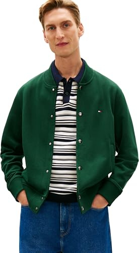 Tommy Hilfiger Uomo Bomber Essential Terry con Chiusura con Bottoni, Verde (Nocturnal Green), M