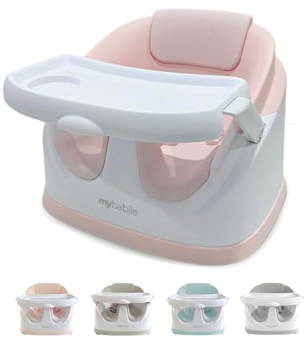 My Babiie MBHCB 2-in-1 Baby Booster Chair – Feeding and Floor Seat for Toddlers, Easy Clean, Removable Tray with Cup Holder, from 6 Months to 3 Years (15kg) – Pink