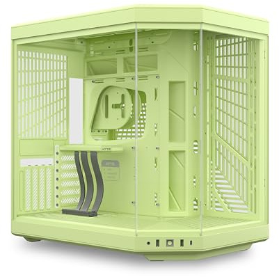 HYTE Y70 modernt estetiskt spelPC-fodral – panoramaglas | Design med högt luftflöde | Kabelhantering | Dual Chamber ATX Mid-Tower Chassi | 10 fläktkapacitet | Lyxig PCIe 4.0 stigkabel – Matcha (grön)