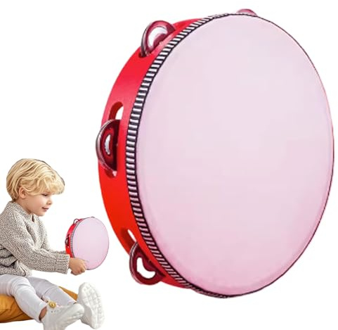 Tamburin för vuxna och barn - 20 cm handhållna slagverkstrumma med enkelrad bjällerklockor | bärbart musikinstrument kyrka beröm dans konsert festivalspel pedagogisk musik lärande lärande