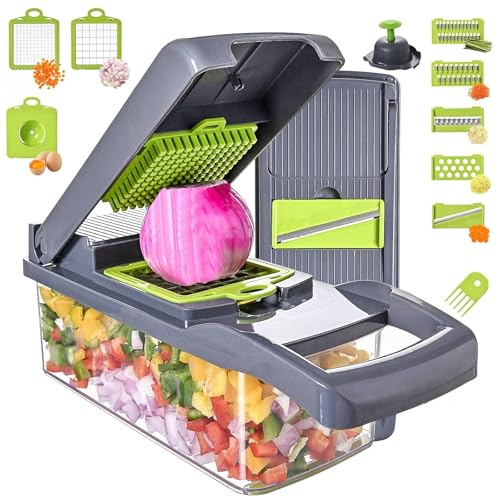 picadora, Picadora de verduras 13 en 1 con juego picadora especias, 7 cuchillas, cortador, cebolla y fruta, accesorios cocina