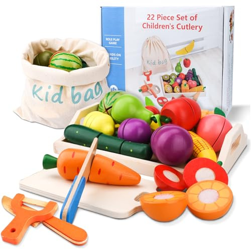 TEGOVE Frutas y Verduras Juguete,Juguetes de Cocina de Madera para Niños,Comida Juguete Accesorios Cocina Juguetes,Alimentos Juguetes Accesorios,Juguete Juegos Educativos Niños 3-6 Años