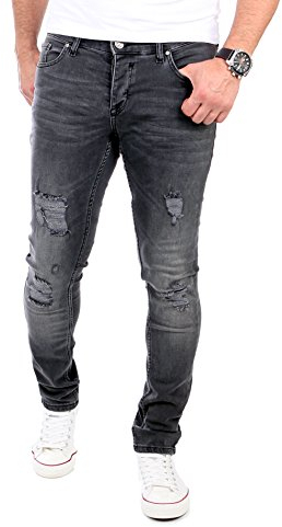 Reslad Jeans Herren Destroyed Look Slim Fit Denim Strech Jeans-Hose RS-2062 Schwarz W33 / L32