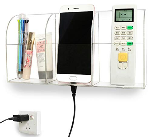 Yoillione Wall Mounted TV Remote Control Holder Support Phone Charging,TV Remote Organiser Remote Control Phone Holder,TV Remote Control Storage Box for Air Conditioner,TV(3 Compartments)