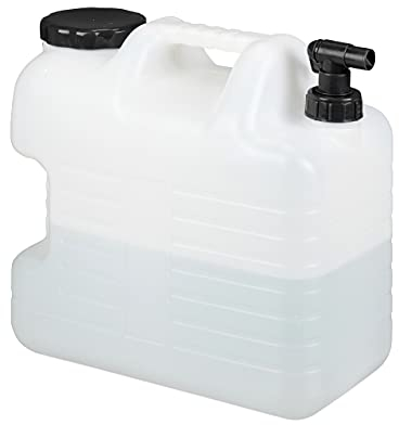 Relaxdays Wasserkanister mit Hahn, 20 Liter, Kunststoff bpa-frei, Weithals Deckel, Griff, Camping Kanister, weiß/schwarz