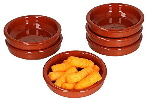 MamboCat Cazuela 6er Set Schalen Bruno aus Ton glasiert Ø 10,2cm Größe XS 70ml Gefäß hitzebeständig I Ton-Schälchen für Dips Tapas Fingerfood Dessert & Co I Unikat Handarbeit Vintage I Mittelalter