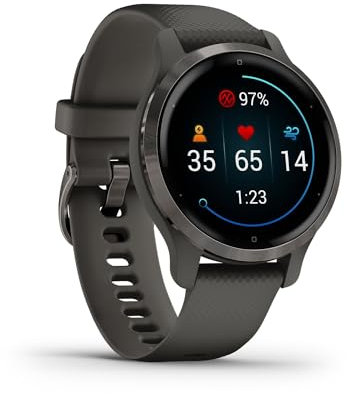 Garmin Venu 2S Smaller-sized GPS smartwatch with all-day health monitoring, Slate Bezel with Graphite Case and Silicone Band (Renewed)