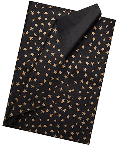 CC wonderland zone 50 Blatt(50cm x 70cm Each) Decoupage Seidenpapier mit Schwarzer Boden und Gold Sternenmuster für Partydekor und DIY-Kunsthandwerk