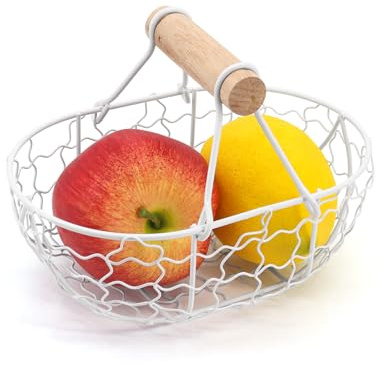 Wire Egg Baskets, Metal Desktop Storage Basket,Handle Iron Art Eggs Tray | Bread Basket Kitchen Desktop, for Carrying and Collecting Fruit Food-White