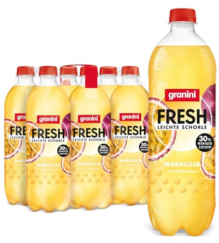 granini FRESH Maracuja (6 x 0,75l), Maracuja-Erfrischungsgetränk, mit Kohlensäure, echte Früchte, wenig Kalorien, ohne Süßungsmittel, vegan