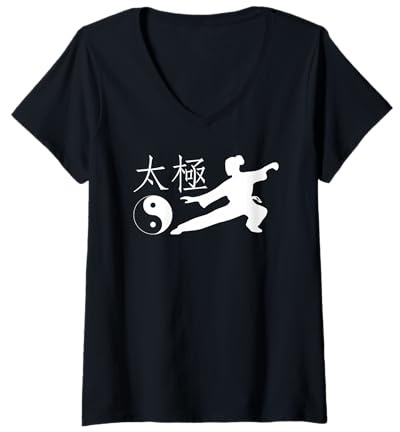 Femme Tai Chi Yin Yang T-Shirt Tai Chi Cadeau T-Shirt avec Col en V