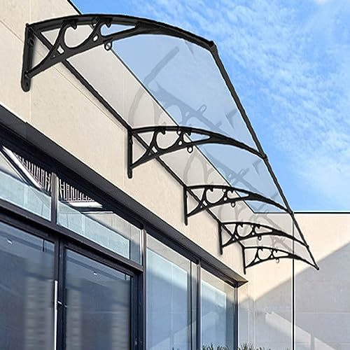 Vordach mit Seitenteil Wetterfeste Türvordach Vordach Haustür Überdachung Modernes Design Pultbogenvordach Transparentes Polycarbonat,Sonnenschutz für Draußen (80X380cm/31inX150in,80cm)