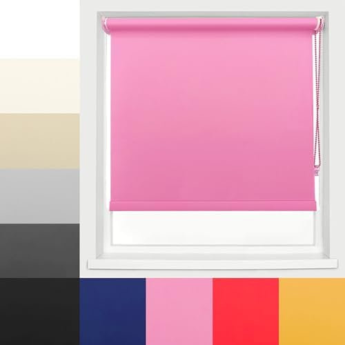 Ev Dekor Thermal Insulated Blackout Roller Blinds, Easy Fit Child Safe Room Darkening Shades Fittings Included Pink(120X165cm) Premium Fabric Roller Window Blind Bedroom Home Office