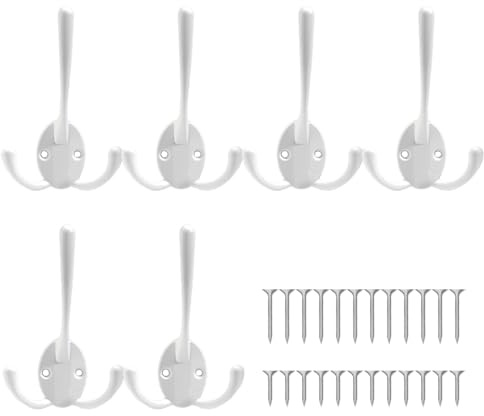 ONEBO 6 Pezzi ganci per accappatoio,Ganci accappatoio e asciugamani, in Lega di zinco, per camera da letto, porta, da appendere alla parete, con 24 viti (bianco)