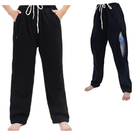 BOYUDZLTD Pantaloni cateteri per uomo/donna, pantaloni per nefrostomia, pantaloni per urina, pantaloni catetere Foley per contenere 2 sacche urinarie (nero, vita L: 60-101 cm)