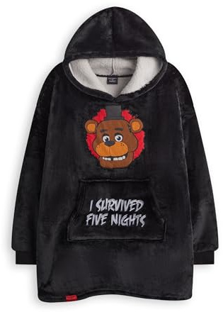 FIVE NIGHTS AT FREDDY'S Sudadera con Capucha Tipo Manta para niños | Jersey de Forro Polar Sherpa con Capucha para niños en Negro con el Personaje de Freddy Fazbear | Ropa de Estar por casa Sherpa
