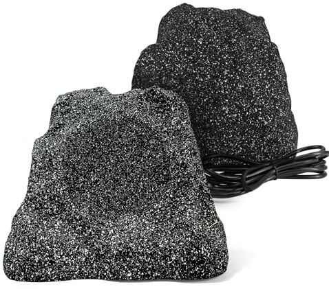Herdio Outdoor Rock - Altavoces Bluetooth con cable IPX7 impermeables de 200 W, material de resina para todo tipo de clima, para terraza, piscina, patio, jardín, barbacoa (1 par, negro)