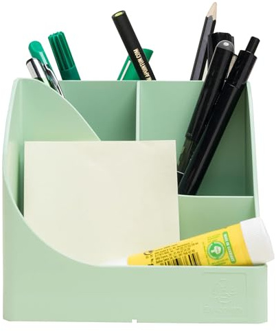 Exacompta - Réf. 69580D - 1 Pot à crayons Pen Wave Autentik vert sauge - avec 5 compartiments - 4 compartiments hauts pour les grands ustensiles et 1 compartiment bas pour les petits ustensiles