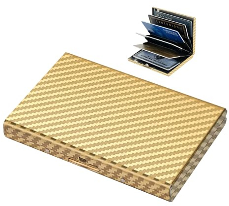 BONSYL® Porta Carte di Credito, Sottile Portafoglio Carte di Credito in Metallo con Blocco RFID con 6 Fessure, per Uomo e Donna.(6 Carte/Oro)