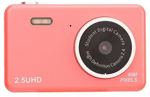 Qukaim Fotocamera per selfie HD da 2,5 K, compatta a doppia lente con zoom 8x, sensibilità alla luce automatica, formato tascabile per studenti, rosa