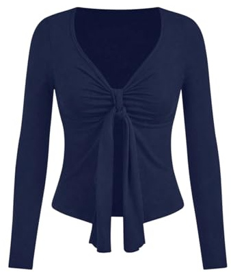 GORGLITTER Basic långärmad tröja damer v-ringad t-shirt med twist höst outfit cutecore vintertoppar höst mode damtröja