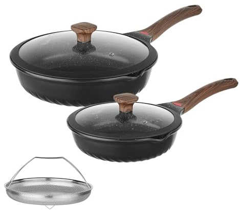 Vinchef Non Stick Frying Pans Set,10 & 12 Ceramic Pan with Lid, Deep Frying Pan & Saute Skillet, PFAS PFOA & PTFE Free, Visual Heat Indicator, Induction Ready, Frying Pans Nonstick Skillet with Lid