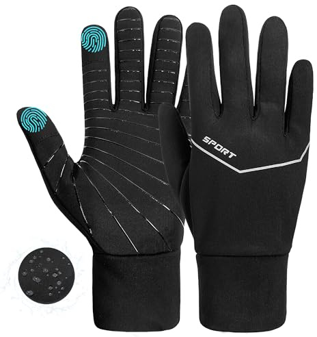 ehsbuy Gants de Vélo Hommes Dames Hiver Imperméable à l'eau de Course en Polaire Chaud Écran Tactile Gants Thermiques Anti-Glissement