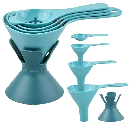 Juego de 6 Embudos de Cocina Multifuncionales - Diseño de Base Plegable para Fácil Almacenamiento - Incluye 3 Embudos de Diferentes Tamaños, Separador de Claras y Filtro, para Rellenar Tarros y Cocina
