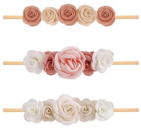 3 Pièces Bandeau Pour BéBé, Fille Nylon Bandeaux, Accessoires Fille Enfant Turban Bandeau, Fleur Élastique Bande De Cheveux Accessoires, Bandeaux Doux pour Nouveau-Né Nourrisson Tout-petit