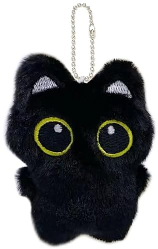 Portachiavi in peluche gatto nero, morbido peluche portachiavi per chiavi e borse, charms per zaini e borsette, ciondolo decorativo kawaii, idea regalo carina per ragazze e amanti dei gatti 7x10 cm