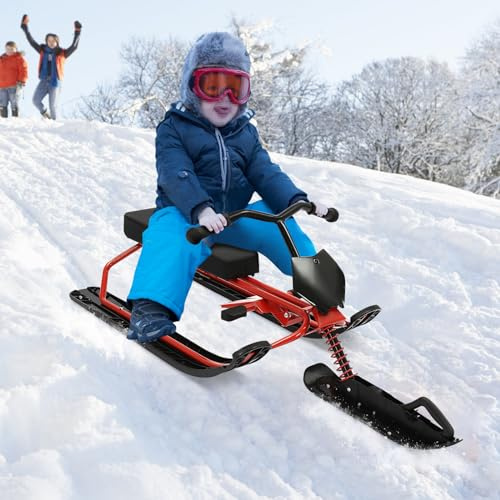 DSYOGX – snösläde, styrbob styrsläde för barn från 3 år till 90 kg, snösläde, skidor bob barnsläde, släde, styrbar med halkfritt handtag och manövrerade bromsar