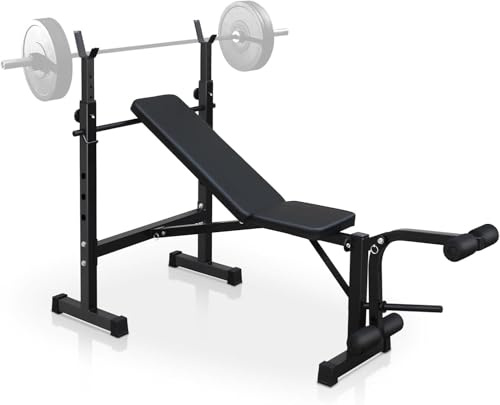 RBFGYIOP Panca Pesi in Ferro Regolabile – 150 kg capacità con Squat Rack, Preacher Ricci Pad e Leg Developer, Nero per Allenamento Completo Corpo