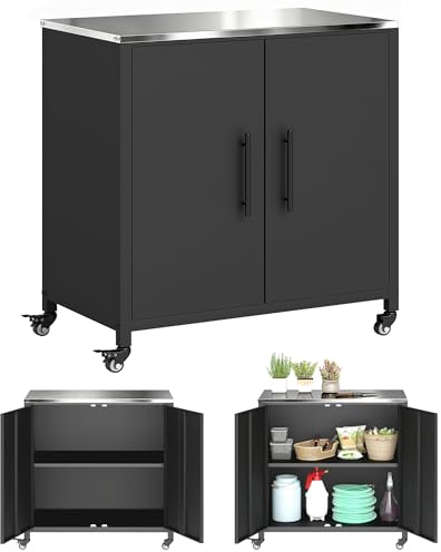 Outsunny Armoire de Jardin en Métal Extérieur roulettes 80x50x90 cm Noir