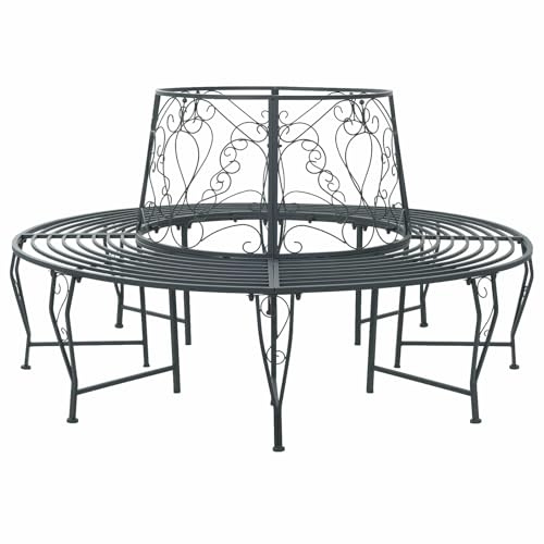 Ziaphsol Trädbänk för 8 personer, stålträdgårdsbänk, rund, matt silvergrå, Ø 160 x 89 cm, sittbänk för trädstam, väderbeständig för terrass och trädgård