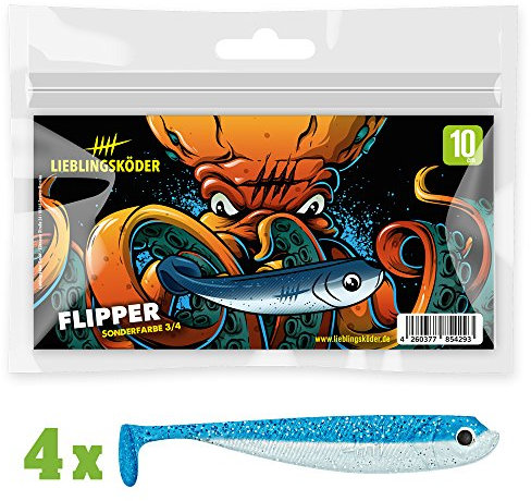 4 Lieblingsköder Gummifische zum Zanderangeln mit Gummifisch 10 cm, Farbe Lieblingsköder:Flipper