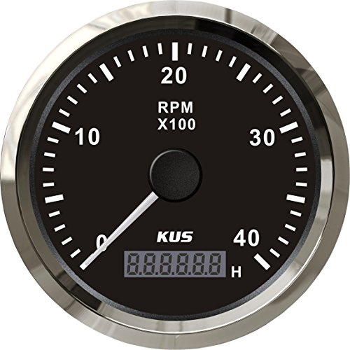 KUS garanterad varvräknare varv/min mätare med timmätare 4 000 varv/min 85 mm 12 V/24 V med bakgrundsbelysning (svart)